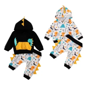 Citgeett Autumn 0-24M Winter Baby Boys Clothes Sets Dinosaur Print Hooded Long Sleeve Pullover Pocket Tops Pants Set