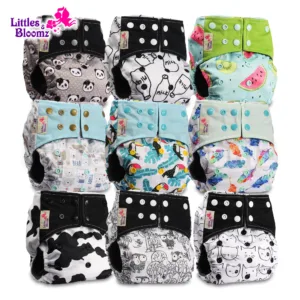 [Littles&Bloomz] 9pcs/set BAMBOO CHARCOAL Washable Real Cloth Pocket Nappy, 9 nappies/diapers and 0 insert in one set Free Ship