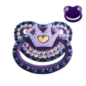 100% Handmake Cute Dark Purple Crown Sleepy Bear Pattern Adult Baby Pacifier Silicone Adult size Pacifier abdl Daddy Girl