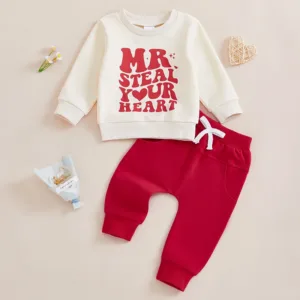 2024-09-25 Lioraitiin Toddler Baby Boy Valentines Outfit Letter Print Long Sleeve Sweatshirt and Elastic Pants 2PCS Clothes