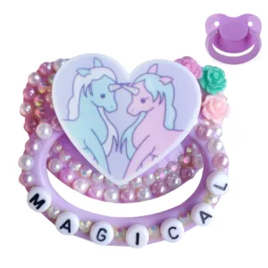 100% Handmake Cute Purple Unicorn Pattern Adult Baby Pacifier Silicone Adult size Pacifier abdl Daddy Girl