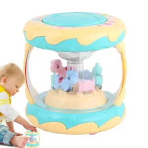 Hand Drums For Kids Carousel Rotating Light Up Drum Baby Musical Toys Early Educational Interactive Instruments For Toddler