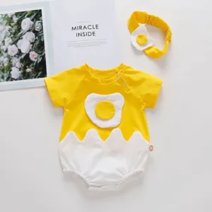 Infant Romper Eggs Clothes Bodysuit Suit Girls Romper&Jumpsuit Hairband Set Baby Bodysuit Patchwork Girls Boys Outfit Hotsale