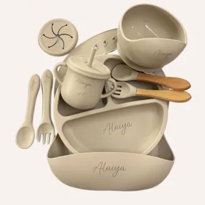 Customized Baby Silicone Feeding Set with Suction Cup Personalized Name Dish Divided Plate Bowl Spoon Cute Kid Eating Tableware