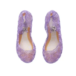 1 Pair Beautiful Sandals Jelly Color Plastic Sandals Little Girls Shoes for Chirldren Size 37 Purple