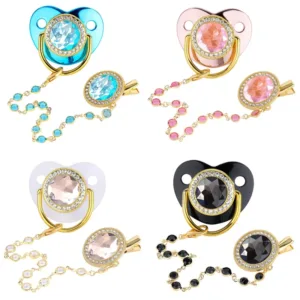 Luxury Baby Pacifier Clip Chain Set Imitation Diamond BPA Free Newborn Dummy Silicone Teether Infant Soother Baby Shower Gift