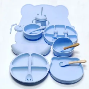 16pcs Dinner Plate Set Silicone Children's Tableware Set Baby Complementary Suction Cup Bowl Spoon Mother and Baby