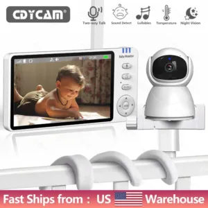 5.0'' Electronic IPS Screen Baby Monitor With Pan-Tilt-Zoom Camera With Stand Battery Wireless Babysitter Video Audio Baby Nanny
