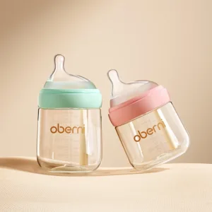 Oberni a new vent baby glass milk bottle anti colic feeding bottle for newborn baby 150ml 5OZ that mimics breast nipple