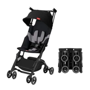 Pockit+ All-Terrain, Ultra Compact Lightweight Travel Stroller with Canopy and Reclining Seat in Velvet Black